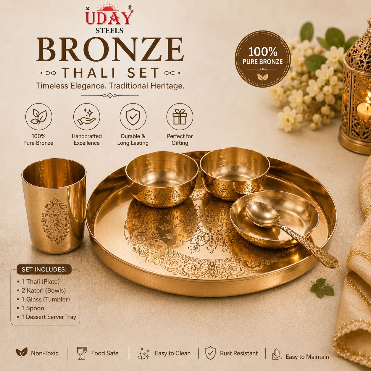 Pack of 6 Bronze Bronze thali set Dinner Set-image-37