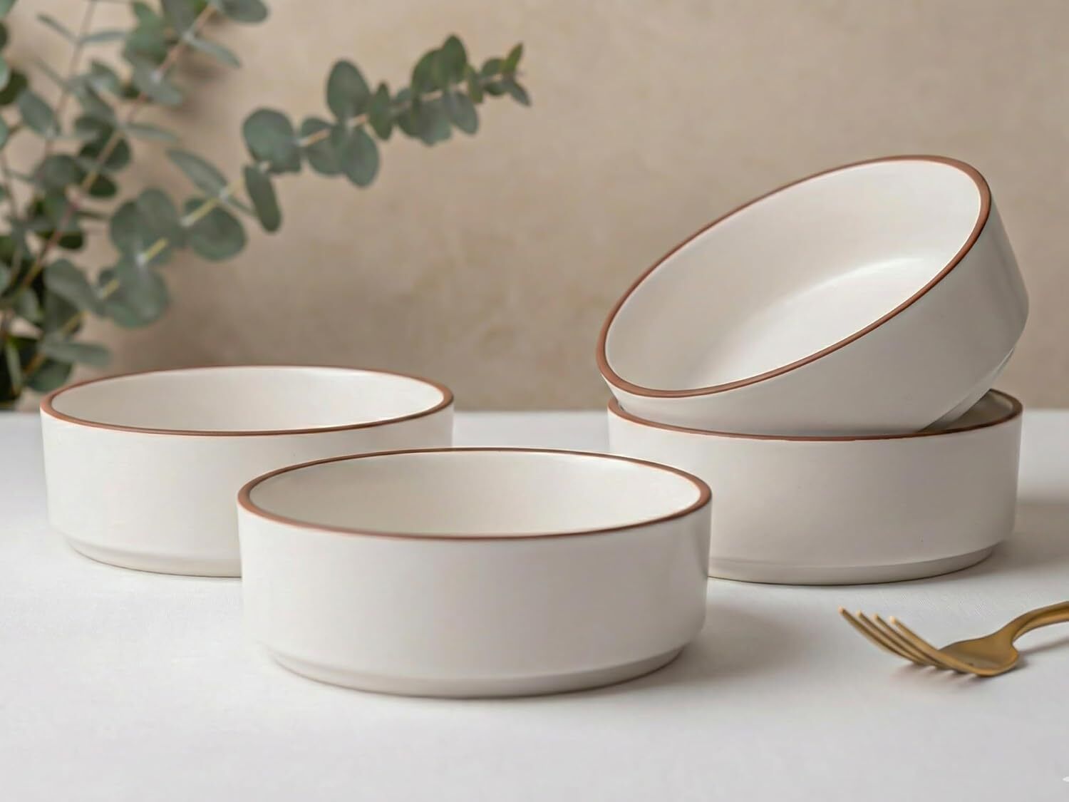Pack of 4 Ceramic Salad Bowl White Dinner Set-image-3