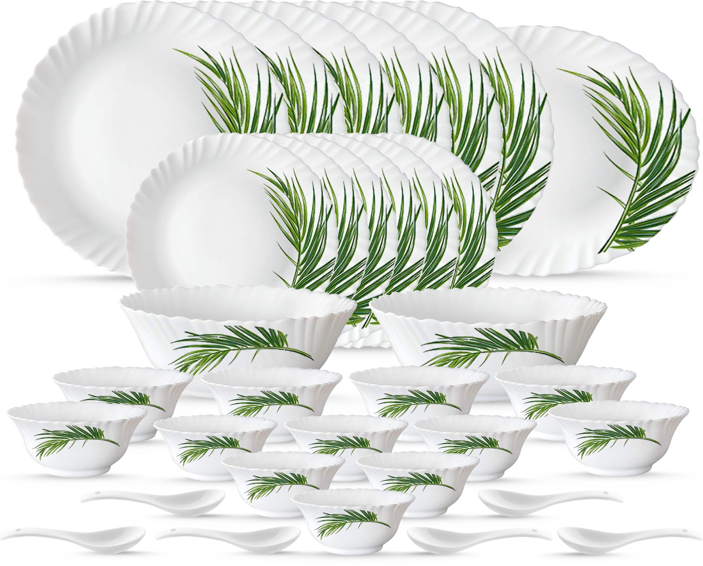 Pack of 33 Opalware Green color 100% born ash free 33Pcs Dinner Set-image-45