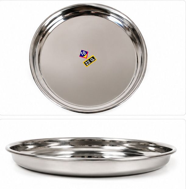 shiv steel Pack of 2 Stainless Steel Stainless Steel Round Dinner Plate Set of 2 | Heavy Gauge Mirror Finish Serving Dinner Set-picture-3