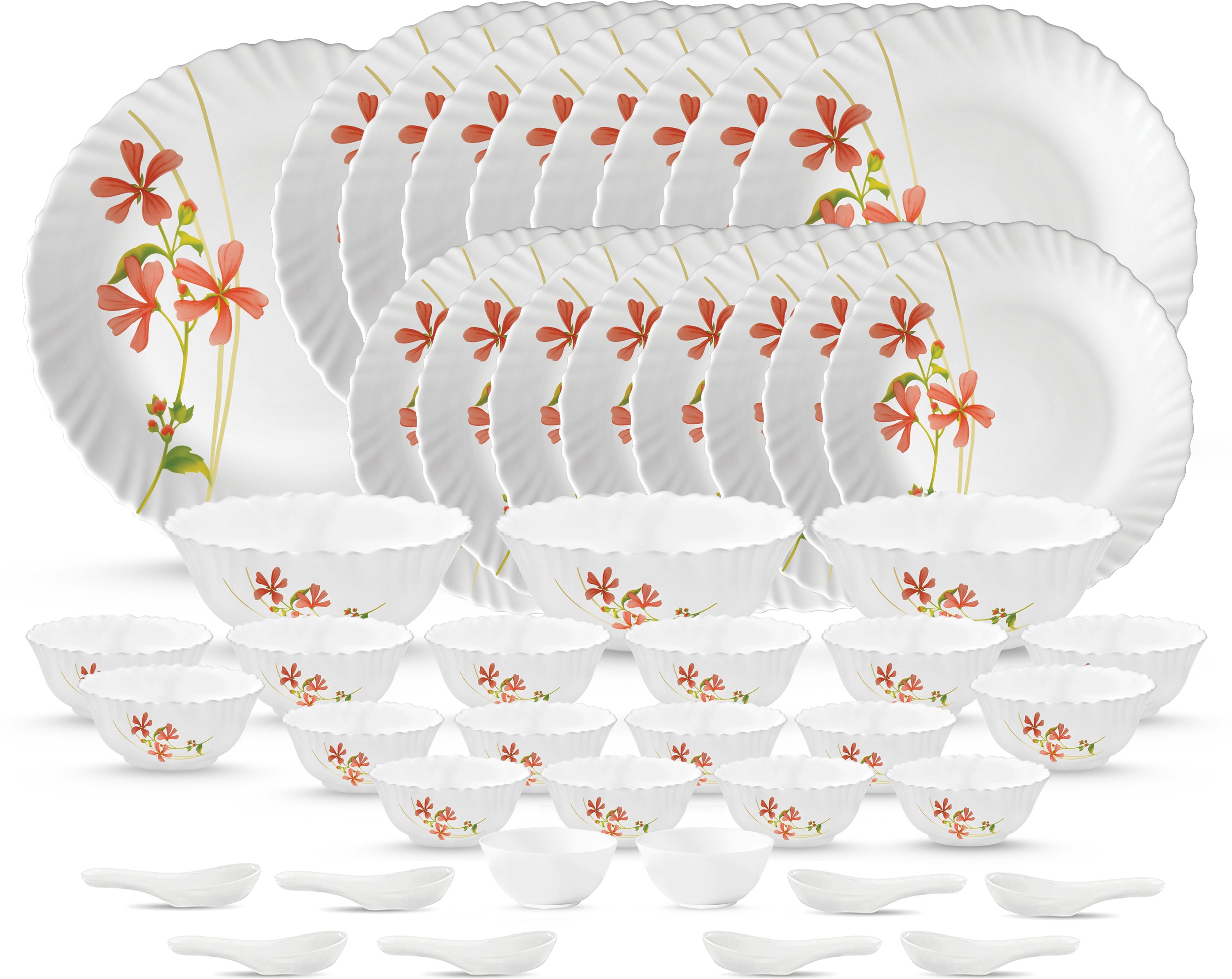 Pack of 46 Opalware Novo Collection Coral Charm Dinner Set-image-19