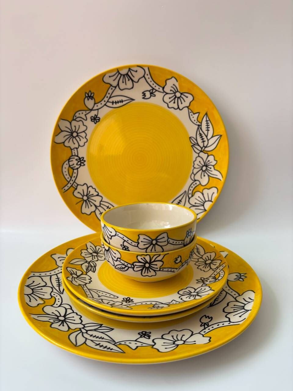 hunar ceramic Pack of 6 Stoneware Sun Bloom Floral Dinner Set (Set of 6) Dinner Set-picture-28