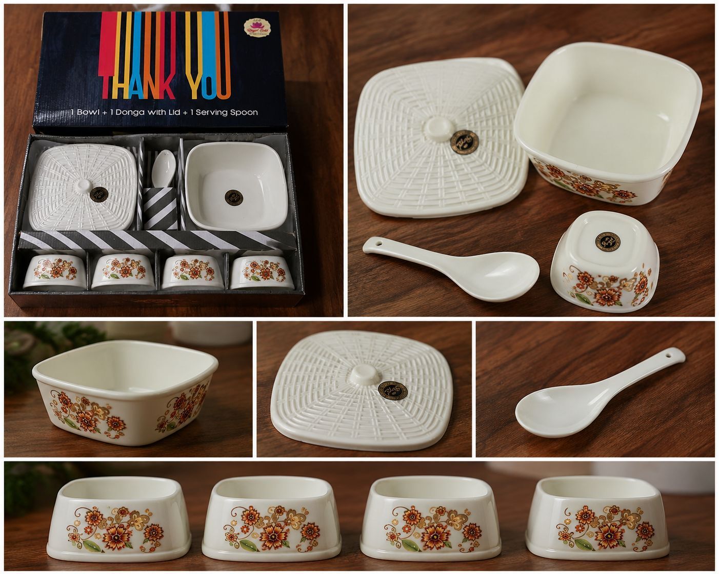 Pack of 6 Bone China Crockery Serving Set with 4 Bowl, 1 Donga with Lid & 1 Serving Spoon Kitchen Set Dinner Set-image-37