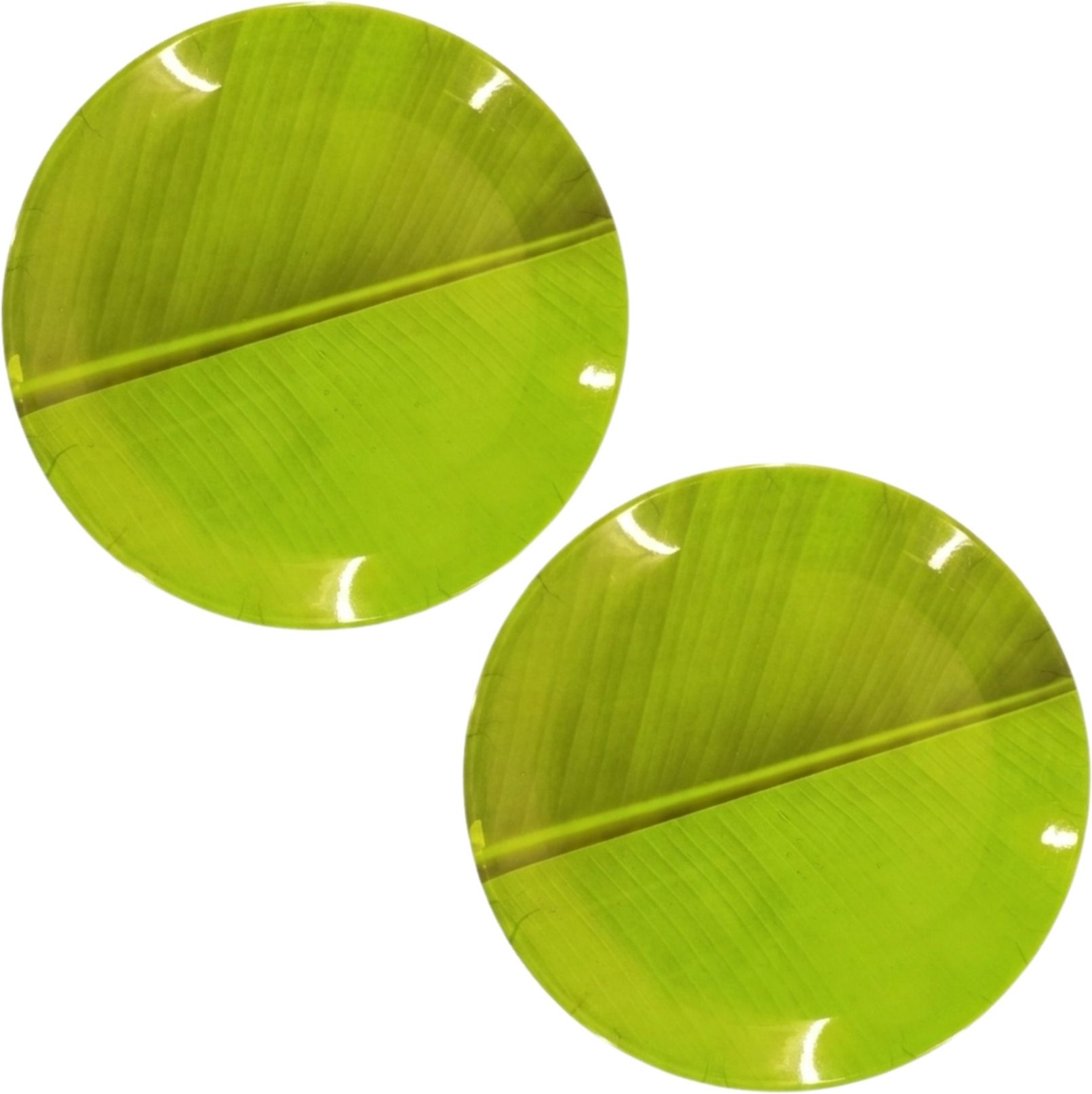 enom Pack of 2 Melamin Premium Melamine Banana Leaf Round Plates, Green, 30cm Dinner Set-picture-2