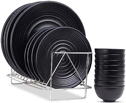 Melamin Melamine Dinner Set Black Spiral Set of 16 pcs Dinner Set-image-14