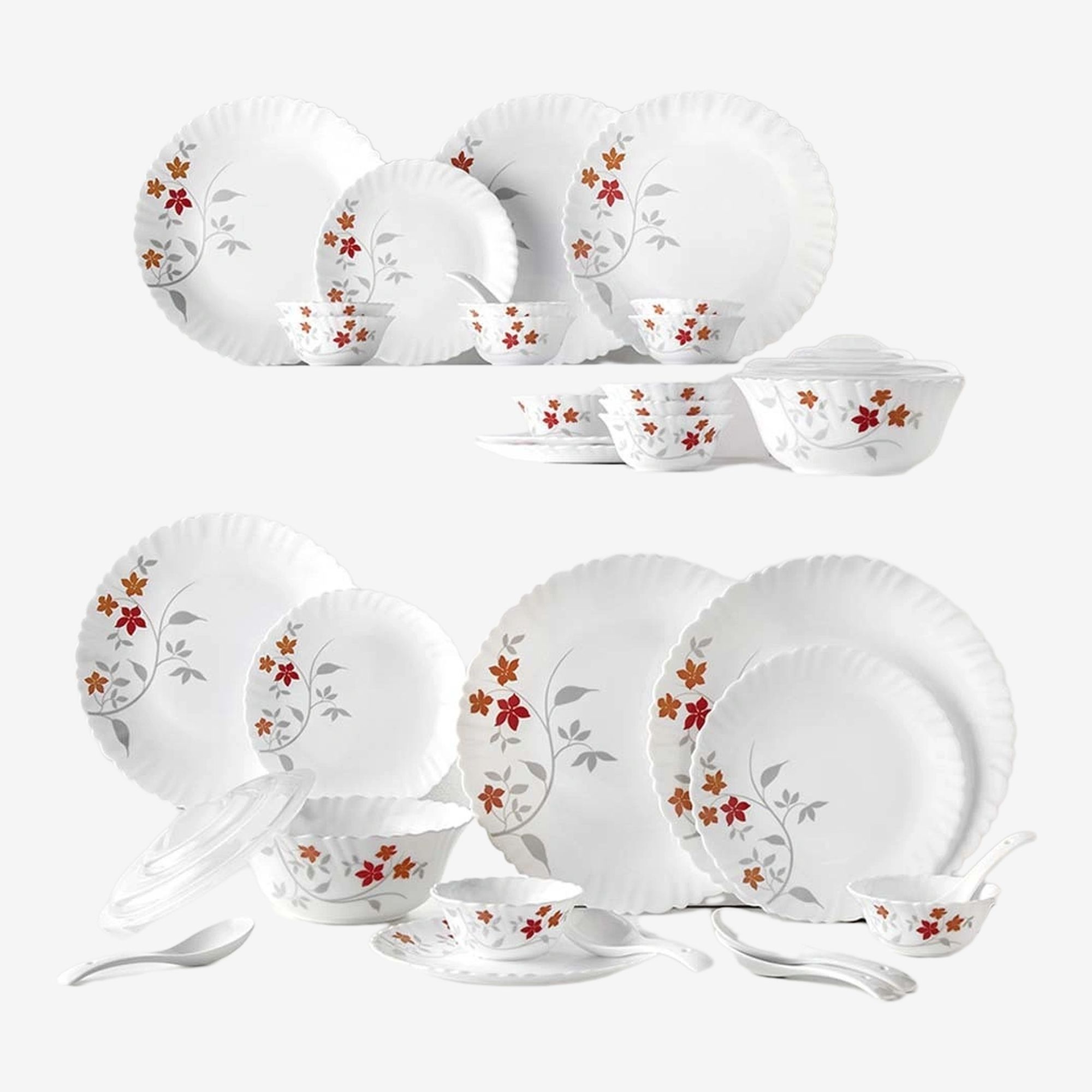 Pack of 34 Opalware Galaxy Rosalie Crockey Set for Dining & Gifting, Plate & Bowl Dinner Set-image-13