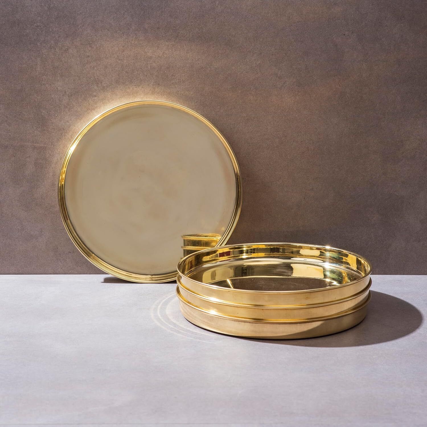 rammetals Pack of 4 Brass Handcrafted Round Dining Plates for Daily Use Festive Serving Set of 4 Dinner Set-picture-35
