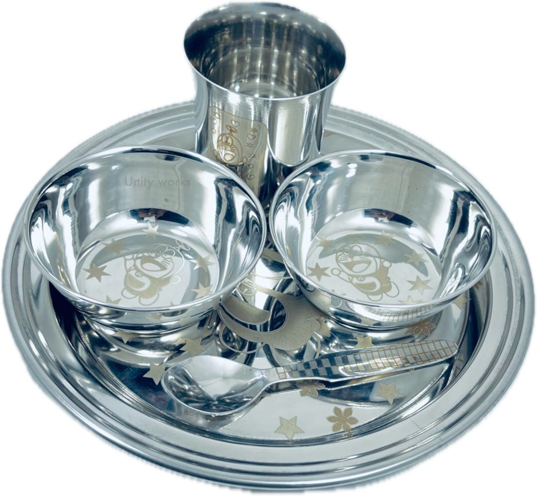 little me Pack of 5 Stainless Steel Doremon Printed Stainles Steel Baby Dinner Set Dinner Set-picture-15