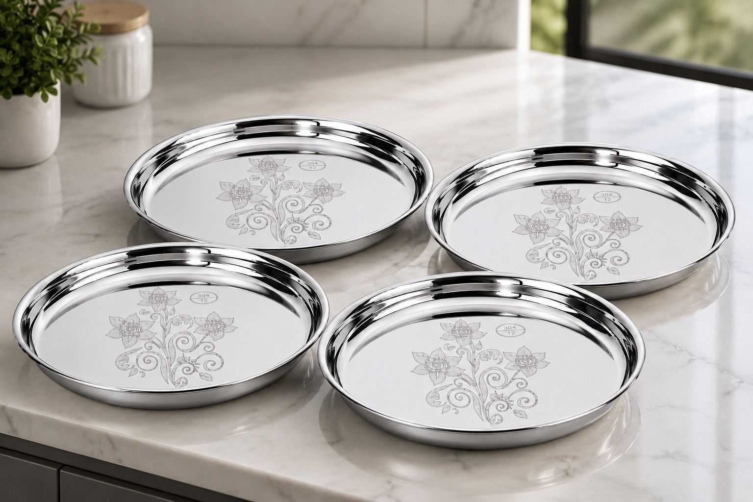 gptrade Pack of 4 Stainless Steel stainless steel Dinner Plate set of 4 plates | Mirror Finish Dinner Set-picture-18