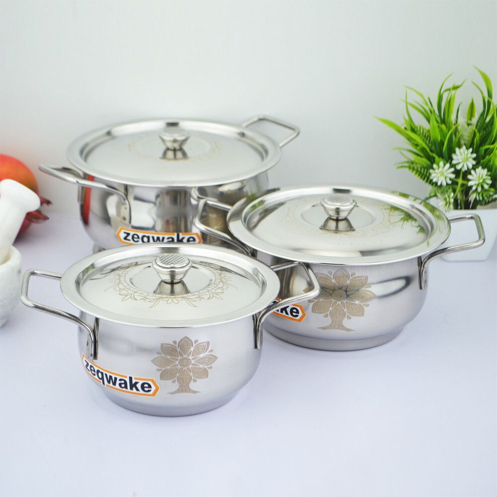 zeqwake Pack of 3 Stainless Steel Steel Casserole Pack Of 3 Dinner Set-picture-29