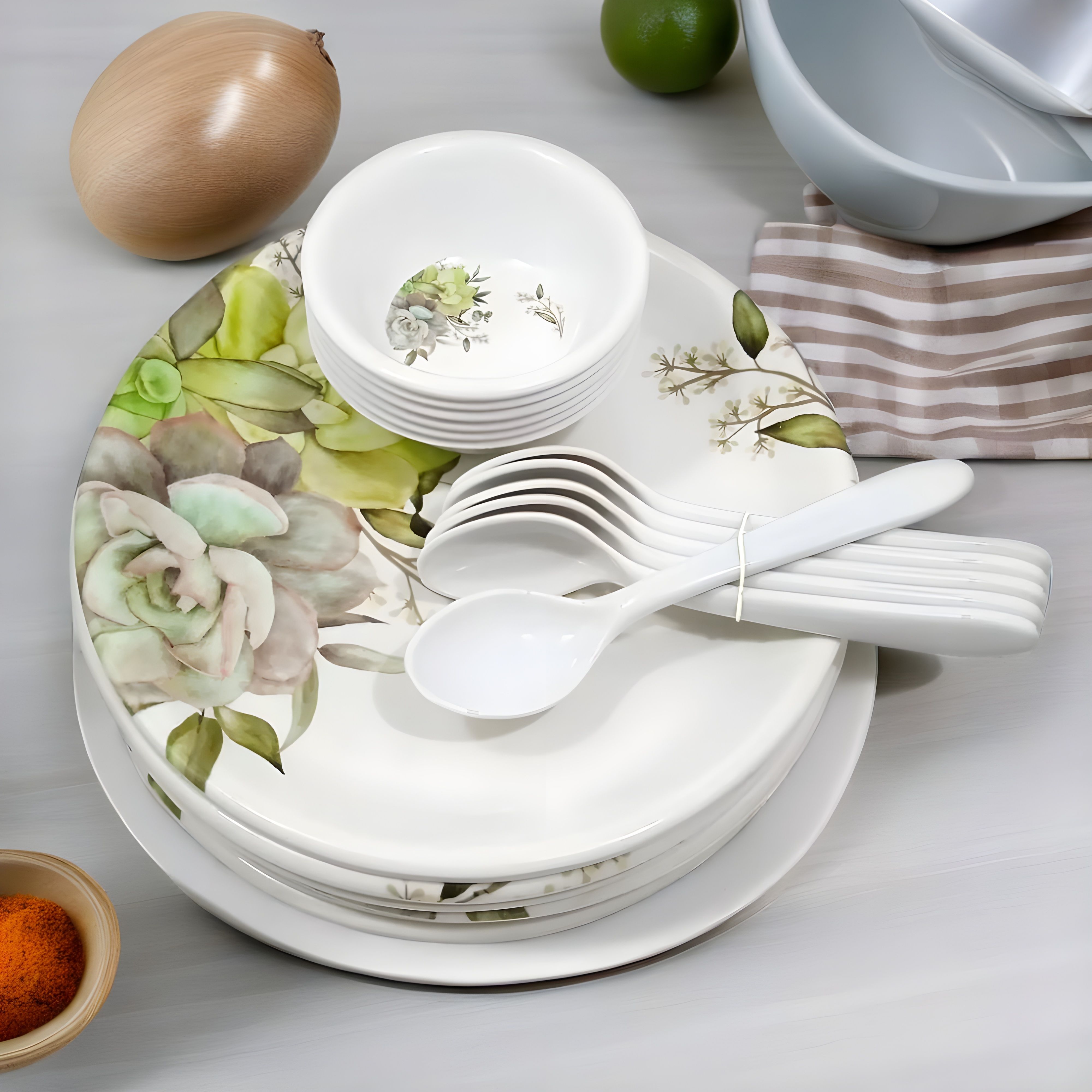 inpro Pack of 18 Melamin Dinner Set (6 Full Plate,6 Bowl,6 Spoon)-18 Pcs Dinner Set-picture-12