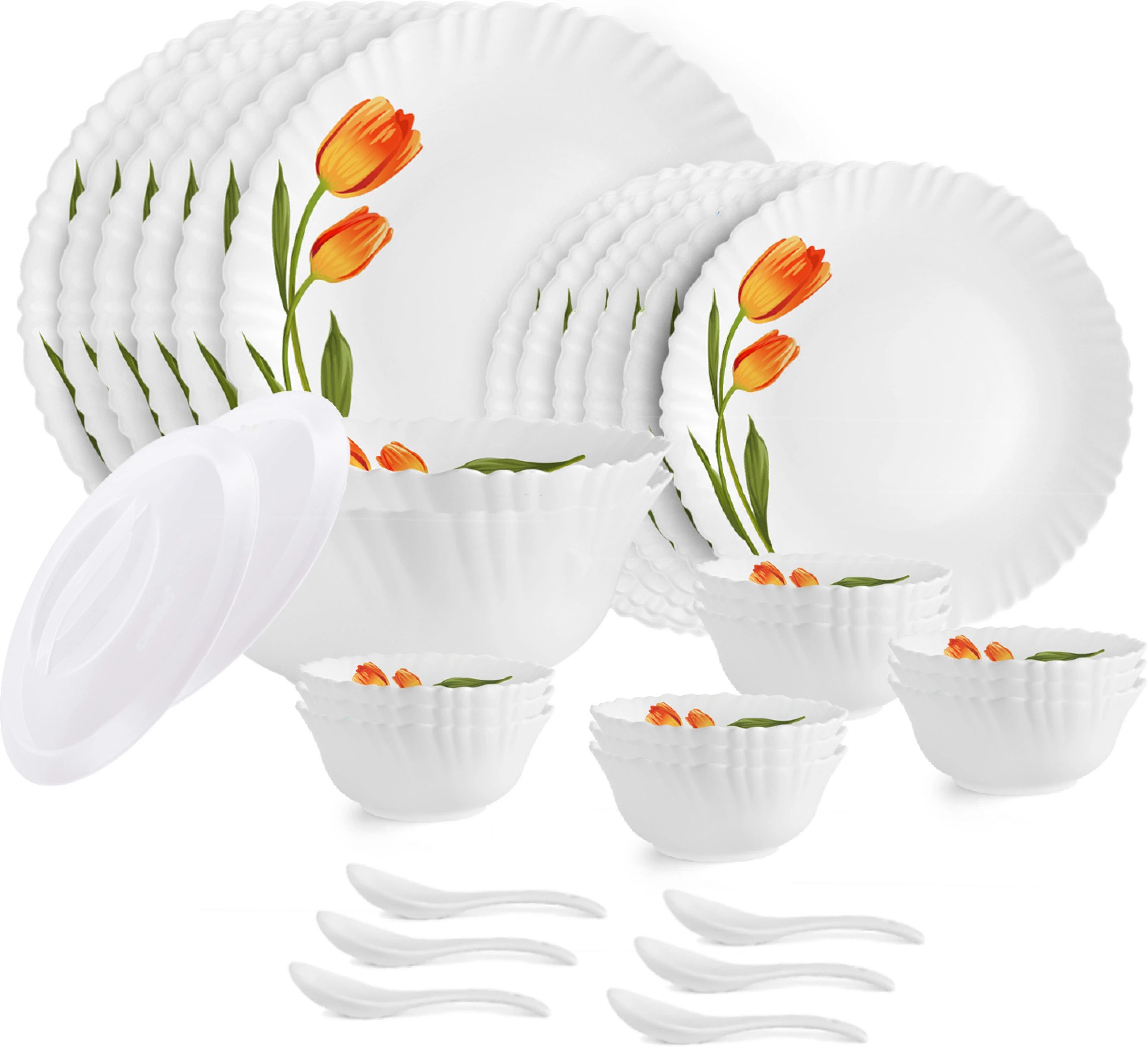 Pack of 34 Opalware Dazzle Spring Tulip | Light Weight | Extra Strong | scratch resistant Dinner Set-image-31