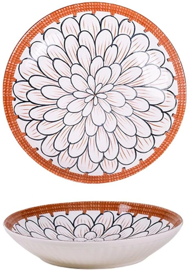 Pack of 2 Ceramic Elegant Petals Design Ceramic Pasta Plate Microwave and Dishwasher Safe Plate Dinner Set-image-36