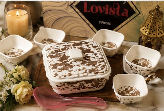 Pack of 9 Melamin Dinner Set | 6 Bowls + 1 Donga with Lid + 1 Serving Spoon Kitchen Set Dinner Set-image-32