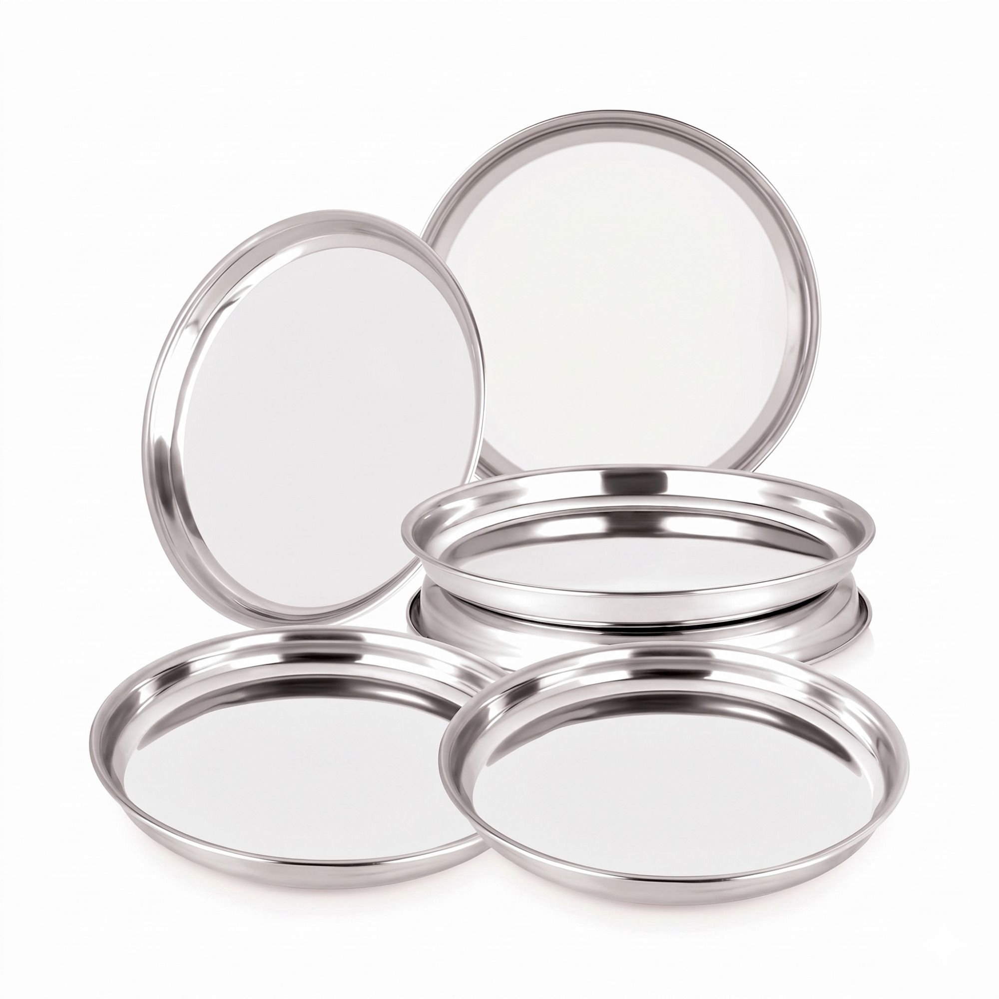 tkona Pack of 6 Stainless Steel Thali (25x25x3 cm) Set | Dinner Plate, Thali, Serving Dinner Set-picture-41