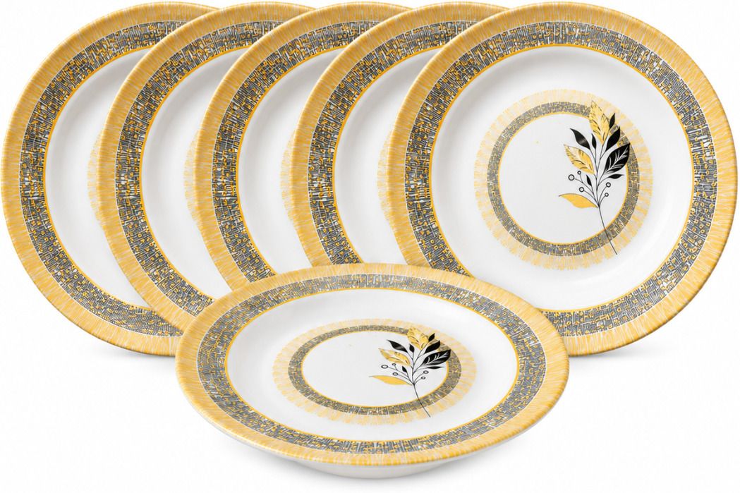 Pack of 6 Melamin Melamine Soup Plates SP-1 | Set of 6 | Golden Leaf Design Dinner Set-image-27