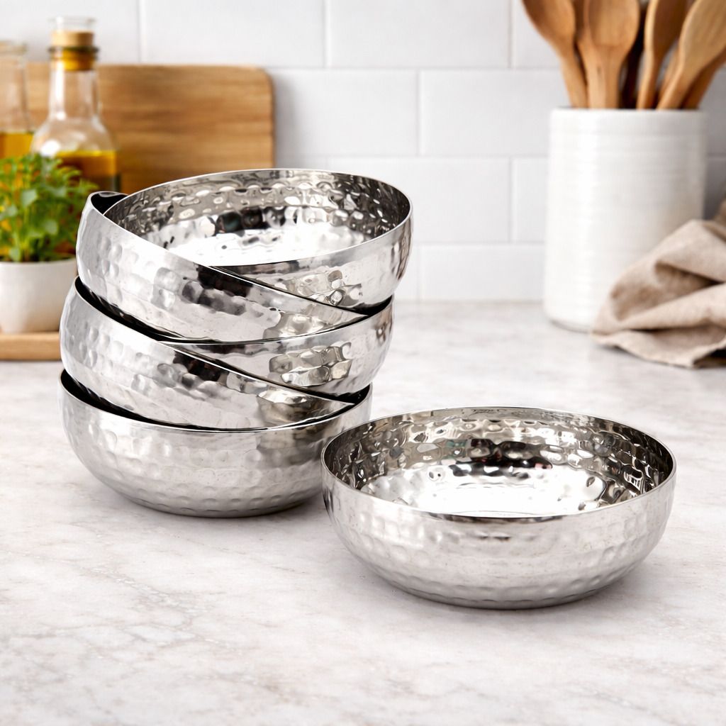 Pack of 6 Stainless Steel Hammered Plate set | Small Serving Plates for Snacks, Dry Fruits, Dessert Dinner Set-image-17