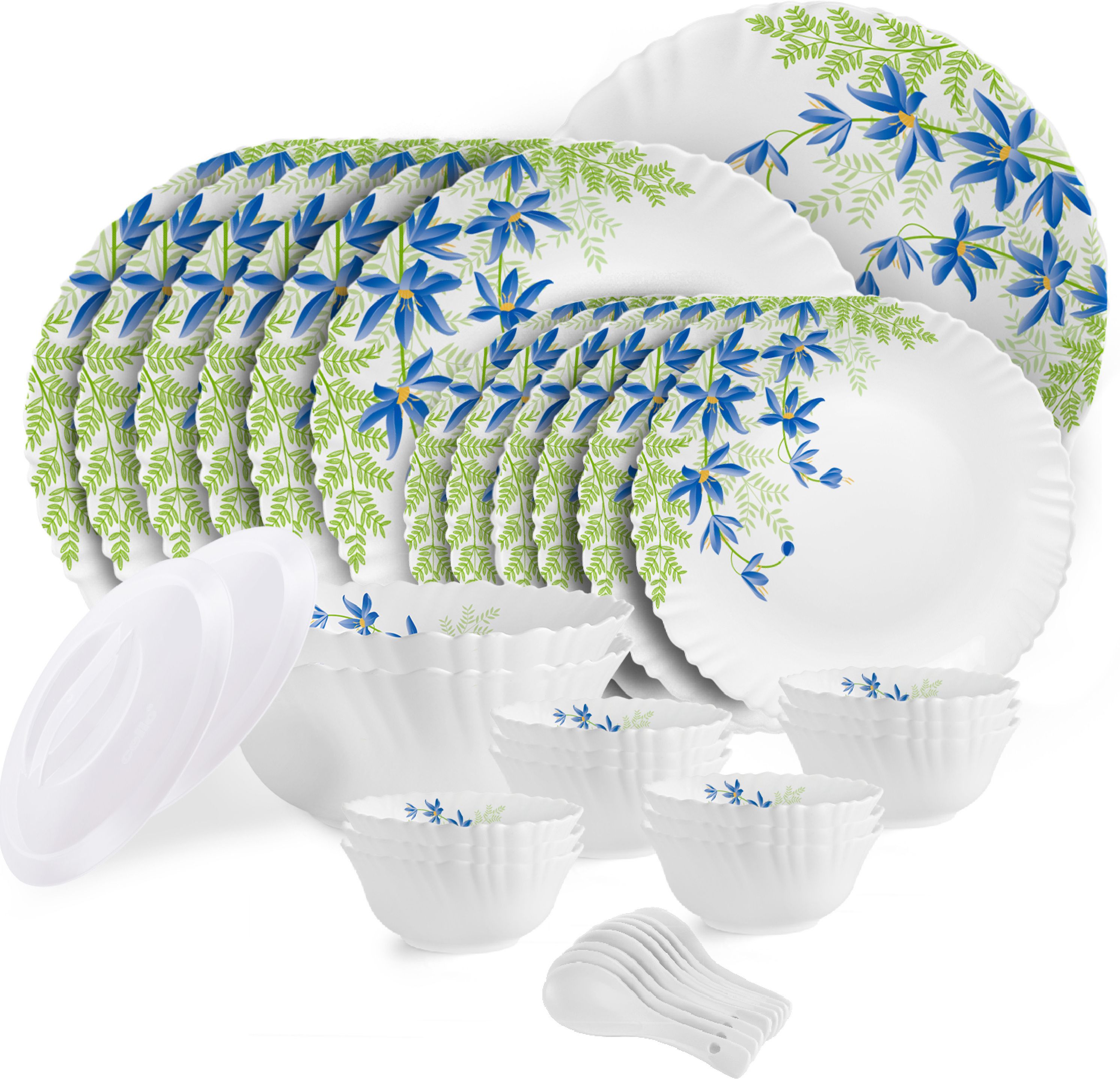 Pack of 34 Opalware Dazzle Series Blue Primrose Dinner Set