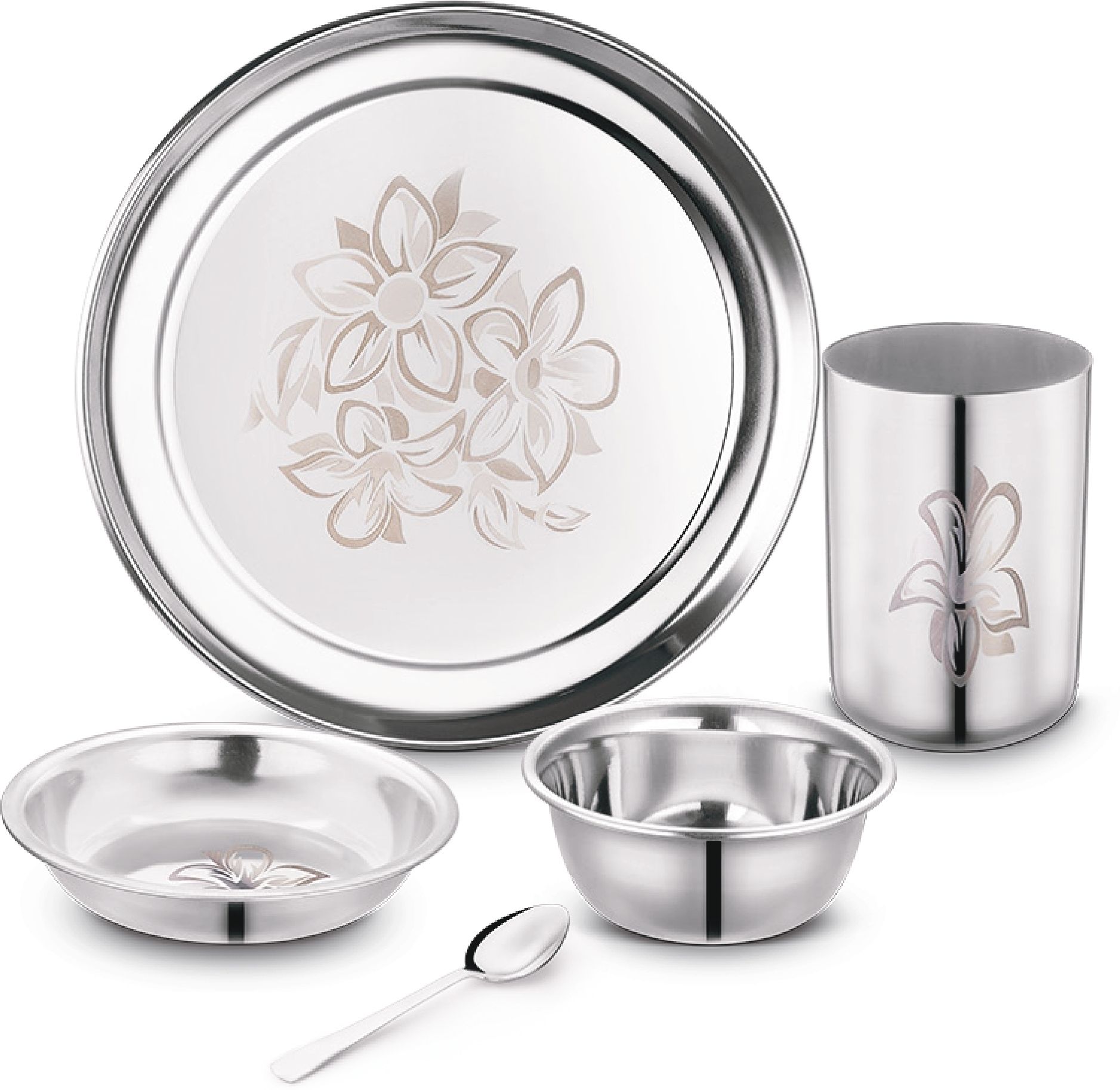 Pack of 5 Stainless Steel Dinner Set|Heavy Gauge|Kitchen Set|Permanent Laser-Glory Dinner Set-image-18