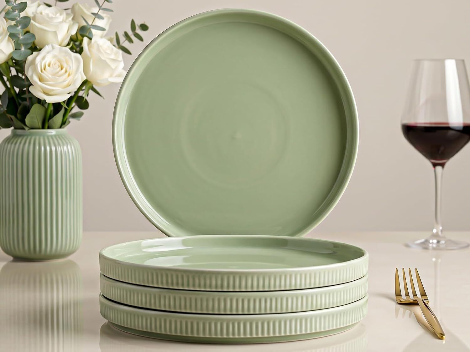 bodhi house Pack of 4 Porcelain Green Dinner Set-picture-19