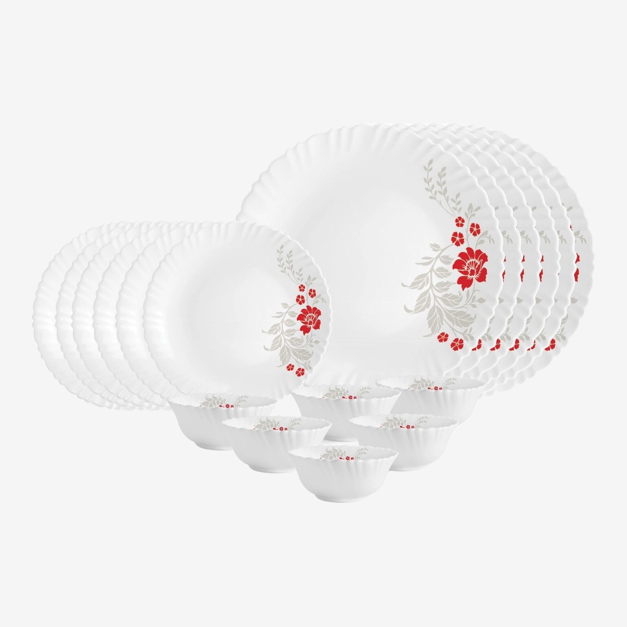 Pack of 18 Opalware Dazzle 18pcs Dinner Set -Scarlet Bliss Dinner Set