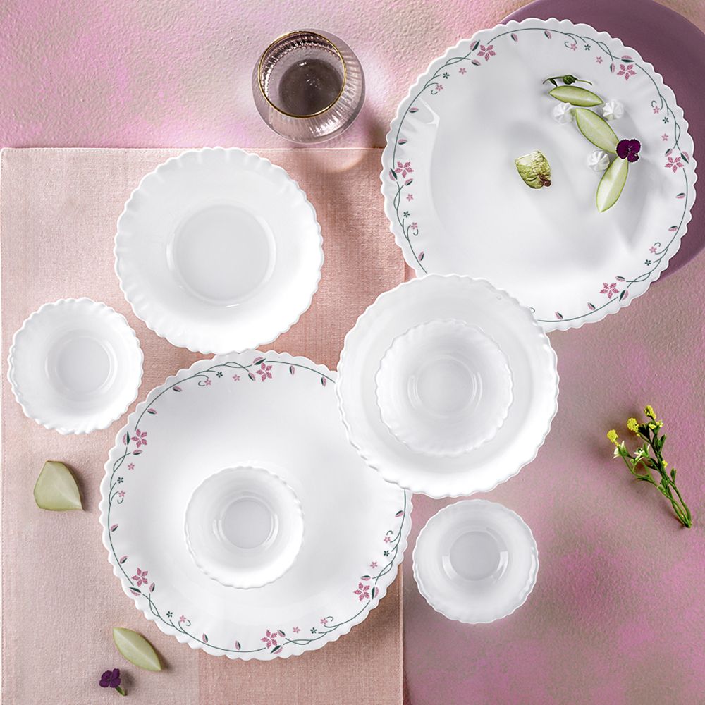 larah by borosil Pack of 17 Opalware Galaxy Series Garland Dinnerset for Family of 4, Crockery for Dining & Gifting Dinner Set-picture-16