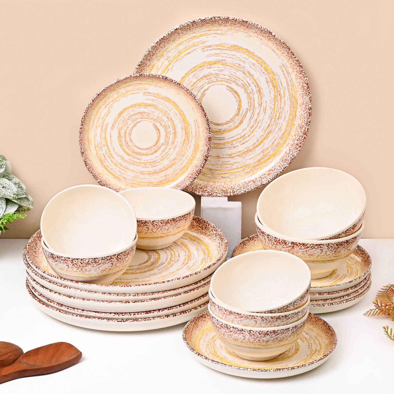 Pack of 20 Melamin Cream Spiral Melamine Dinner Set of 20 Pieces Dinner Set-image-21