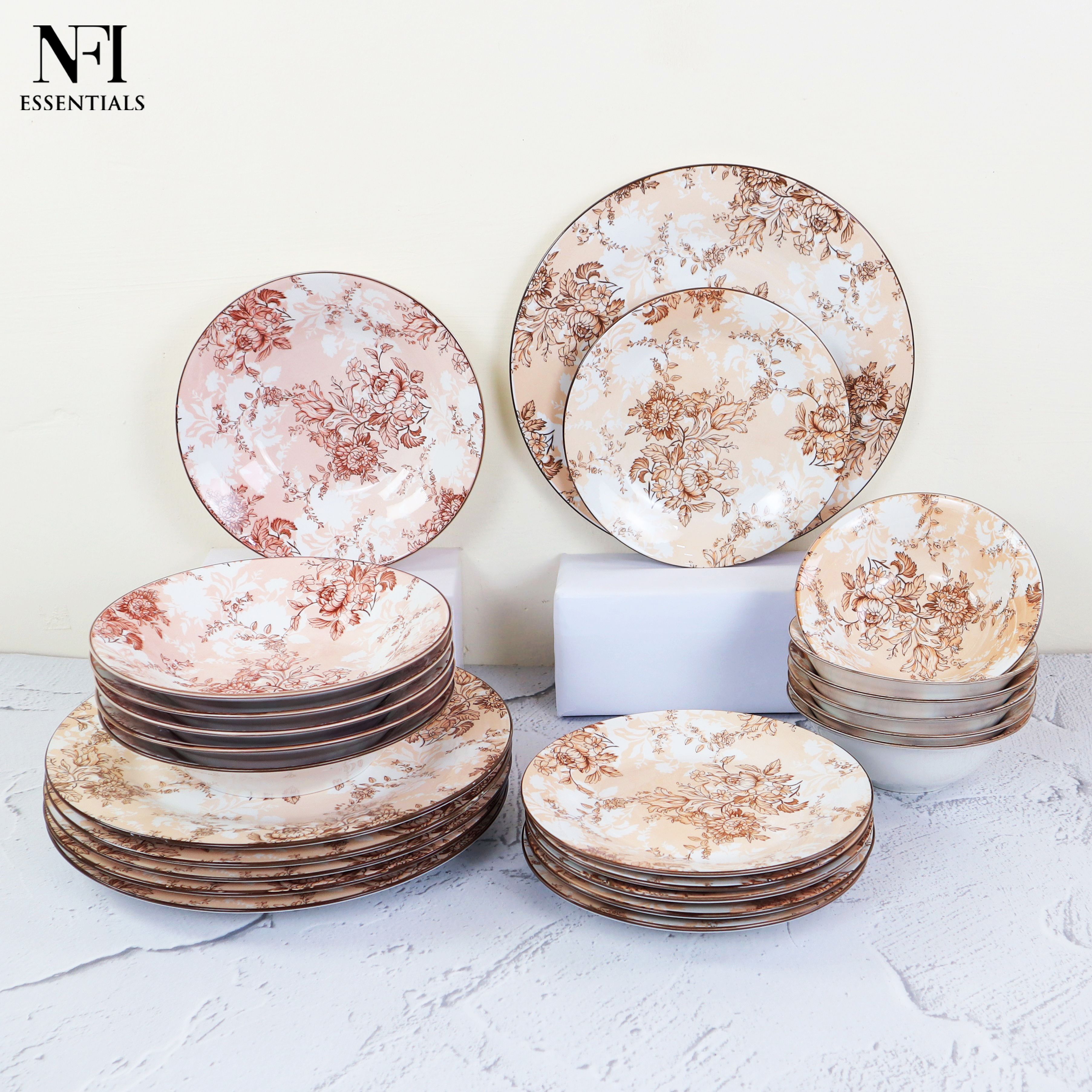 Pack of 24 Ceramic 24 pcs Ceramic Dinner Set for Dining Patchwork Pattern Microwave Dinner Set-image-21