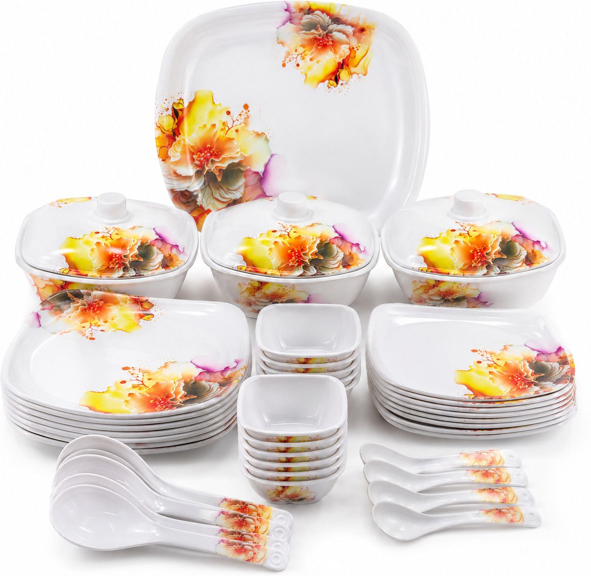 arova Pack of 40 Melamin Dinner Set Floral Print Premium Kitchenware Dinner Set-picture-32