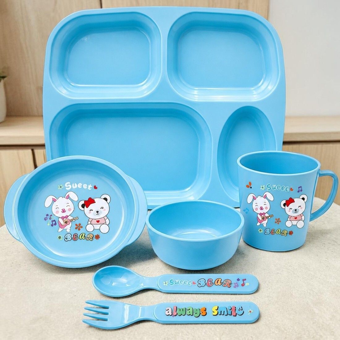 vikuu Plastic Kids Feeding Dinner Set / 5-Piece Kids Dinner Set (Blue) Dinner Set-picture-20