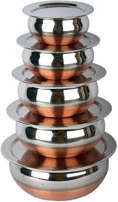 Steel Copper Bottom Kitchen Serving, Cooking Steel Biryani Handi with Lid K0 Bowl Serving Set-image-31