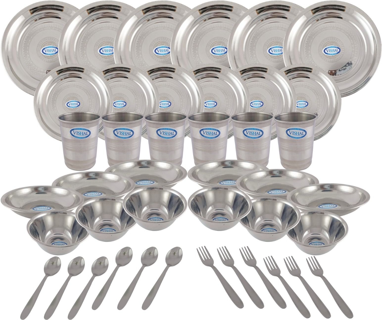 Pack of 42 Stainless Steel, Silver Vishal Premium Laser Design Stainless Steel Pack of 42 Dinner Set Dinner Set-image-36