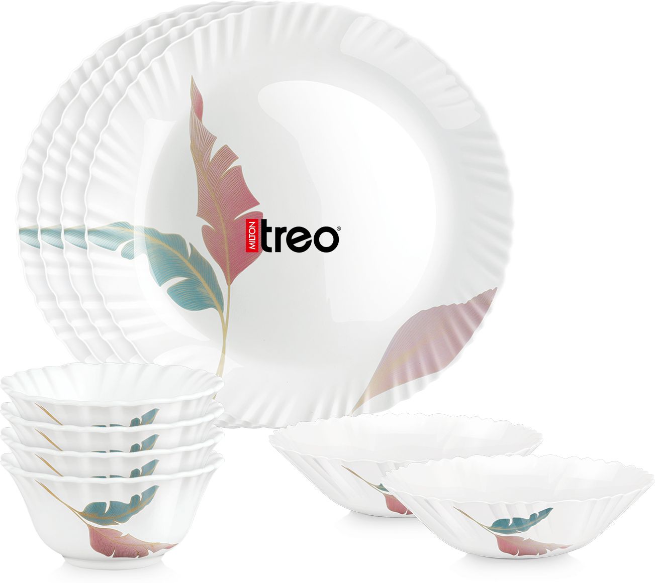 Pack of 10 Opalware Neuma Palma Dinner Set | Serving for 4 | Dishwasher Safe, for Dining & Gifting Dinner Set-image-3