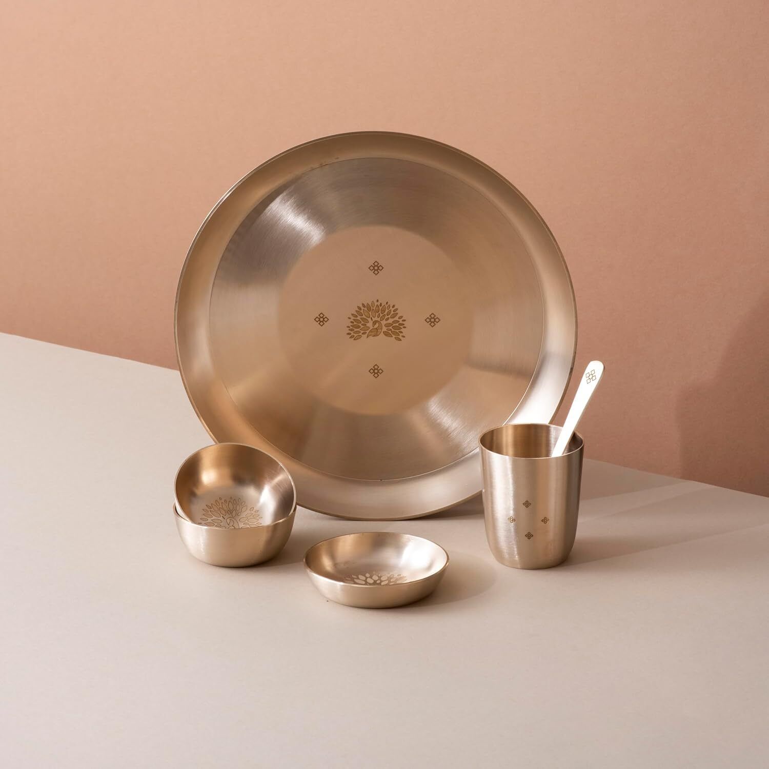 Pack of 6 Bronze Premium Peacock Motif 6-Piece Kansa Dinnerware - 11.5" Bronze Set Dinner Set-image-37