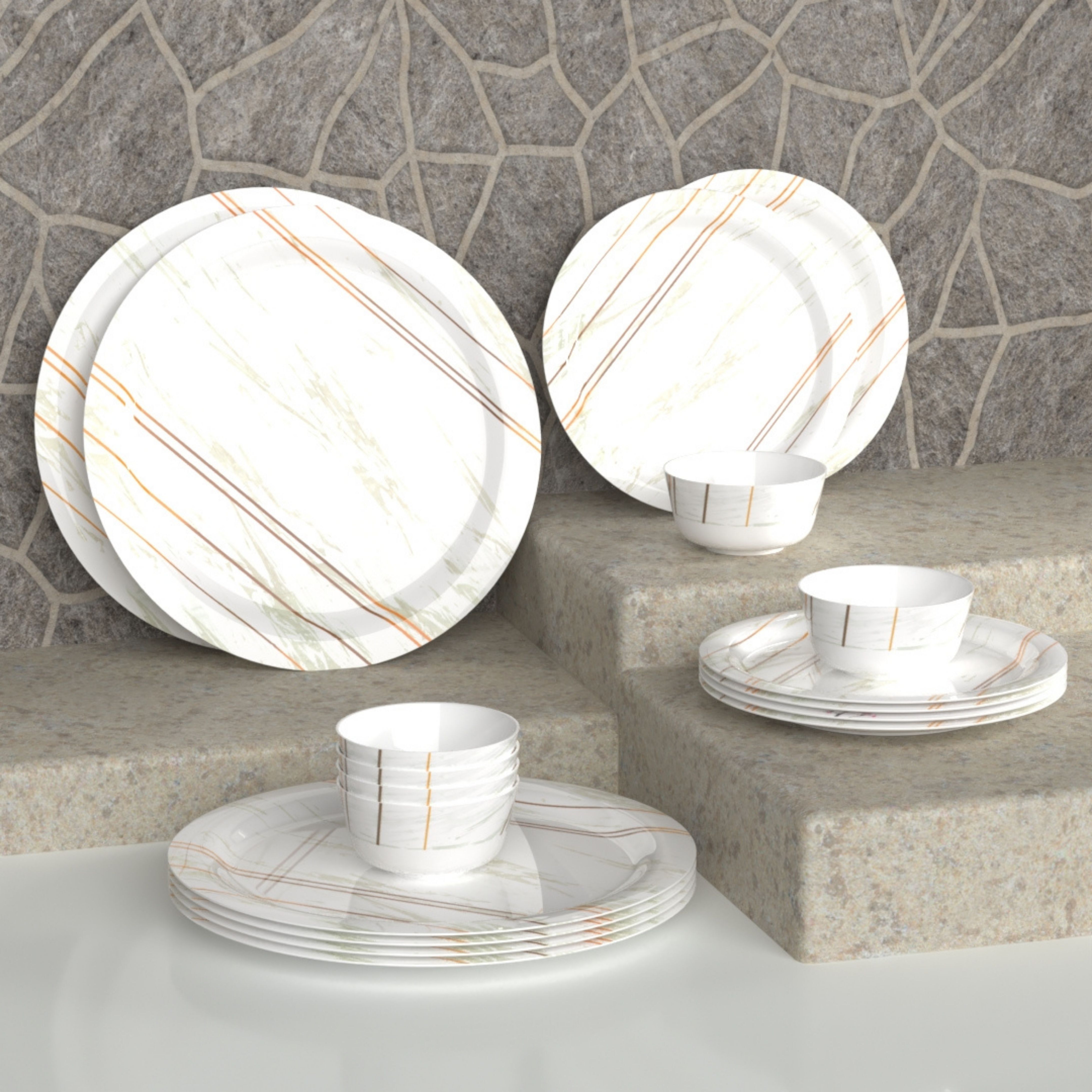 Pack of 18 Melamin Piccolo Rosin Cream Round Designer Crockery Dinner Set-image-17