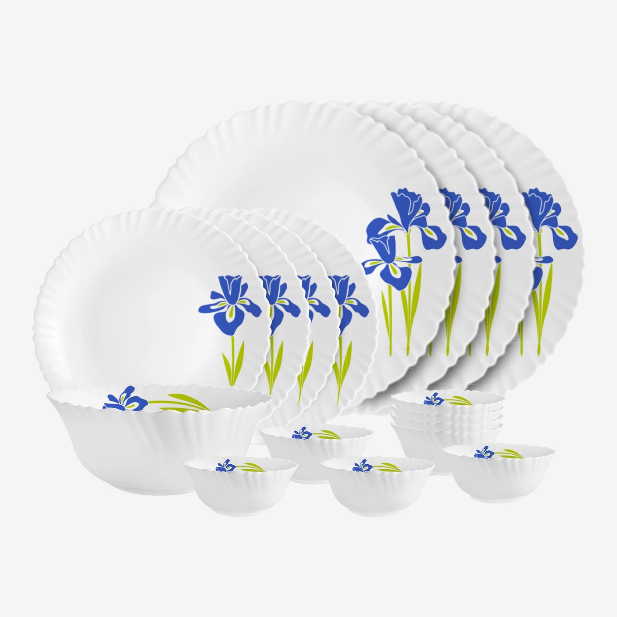 cello Pack of 17 Opalware Dazzle Opalware Blue Iris Dinner Set | Crockery Set | Blue Dinner Set-picture-10