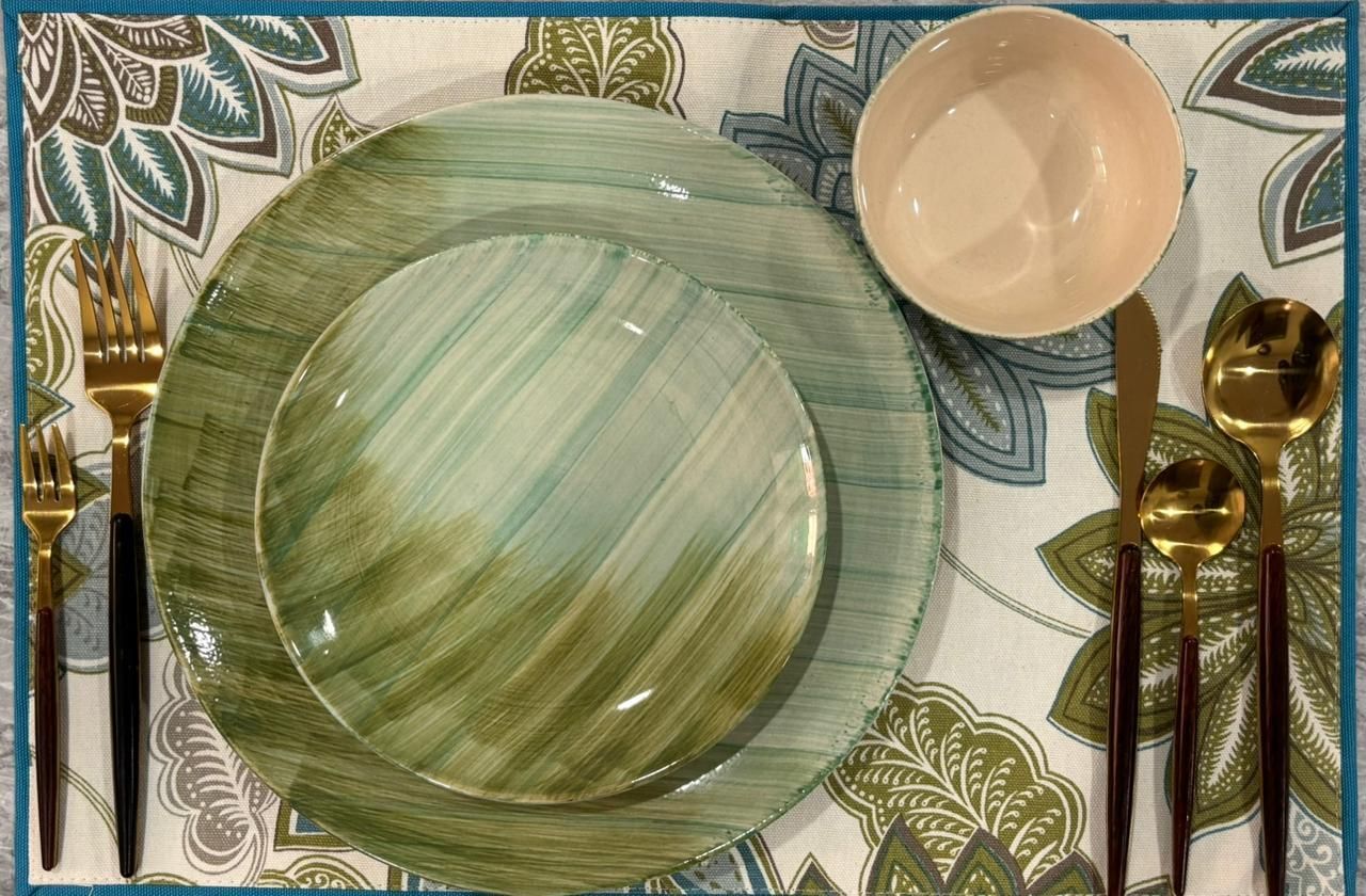 Pack of 3 Stoneware Green Brushstroke Dinner Set (Set of 3) Dinner Set-image-6