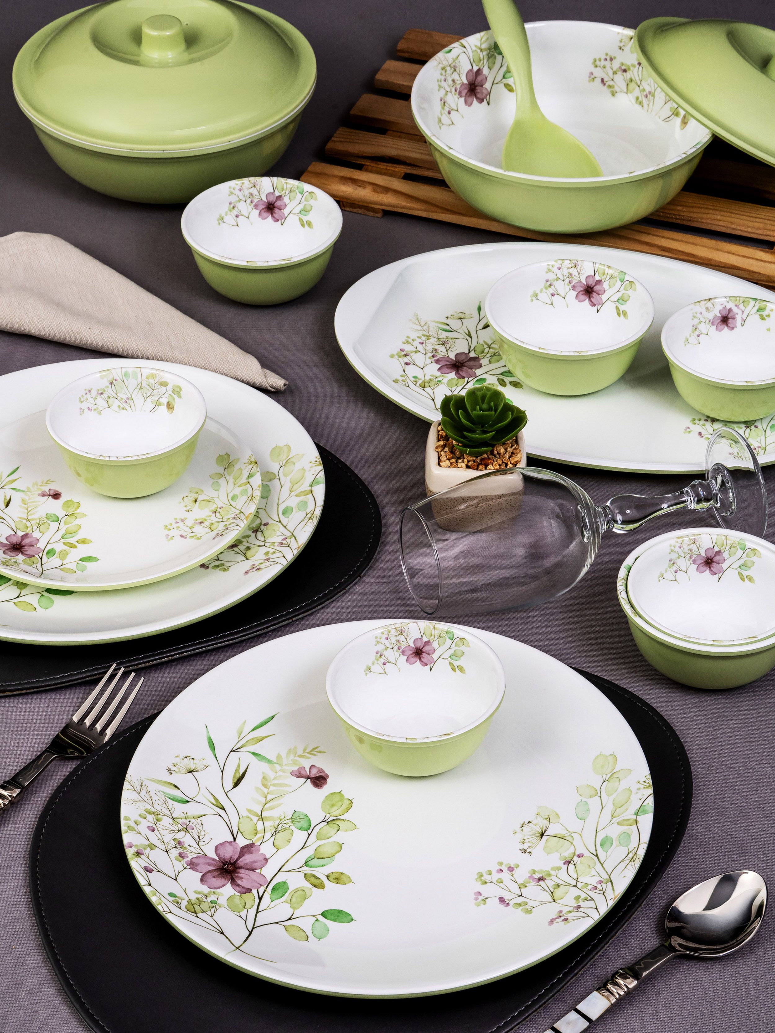 Pack of 31 Melamin Dinner Set Twin Urmi - Wisp P Green Dinner Set-image-2
