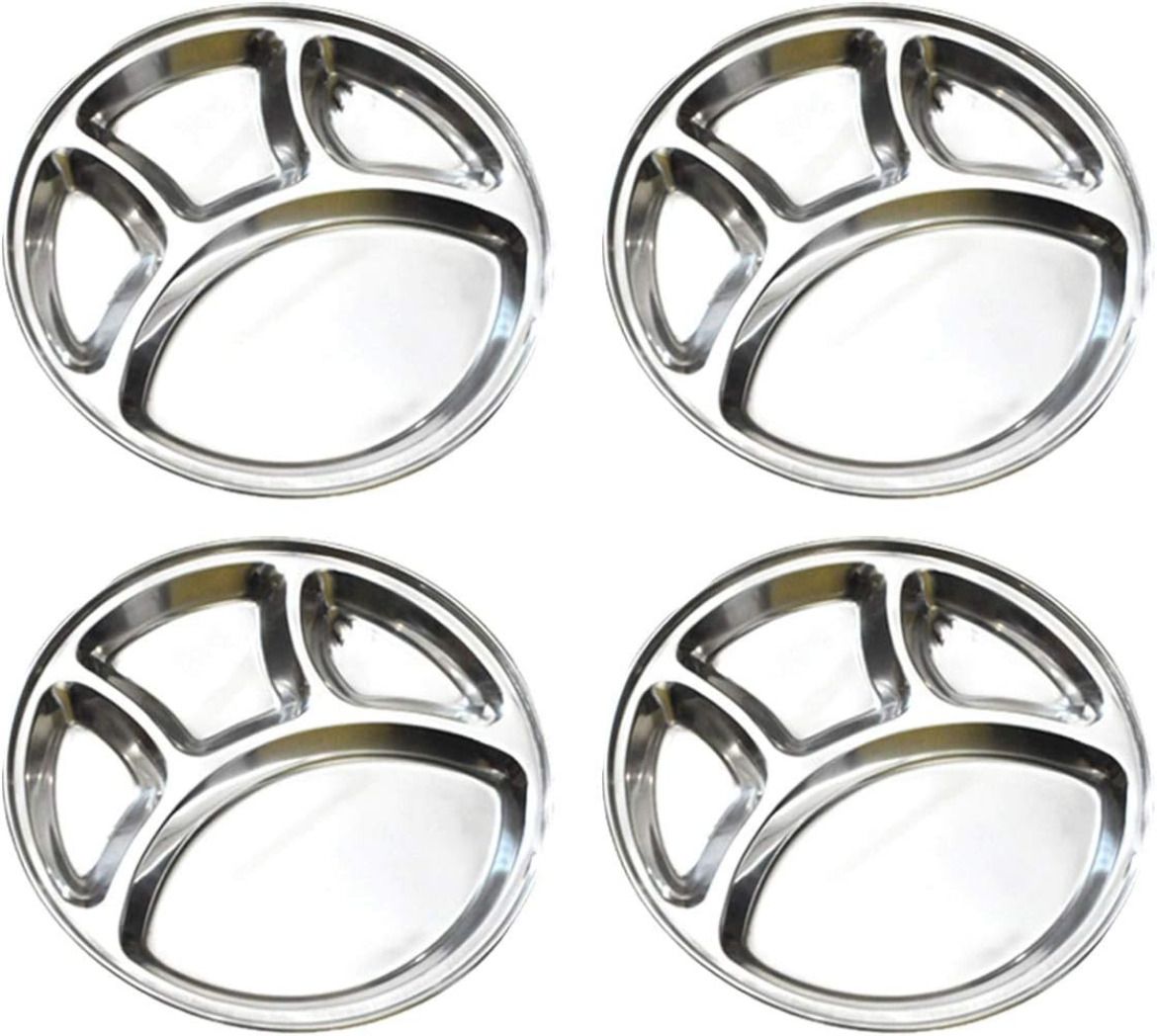 the rk group Pack of 4 Stainless Steel Steel Round Lunch/Dinner Plate/Bhojan Thali 4 set Compartments (1, 12 INCH) Dinner Set-picture-22