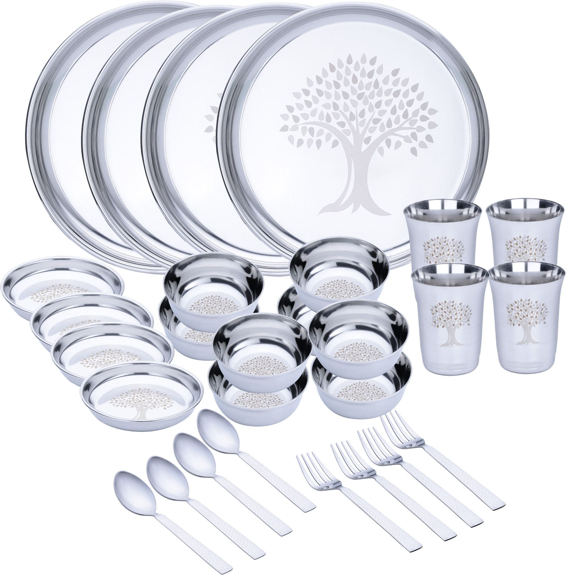 Pack of 28 Stainless Steel Laser Printed (Serves 4) Dinner Set-image-47