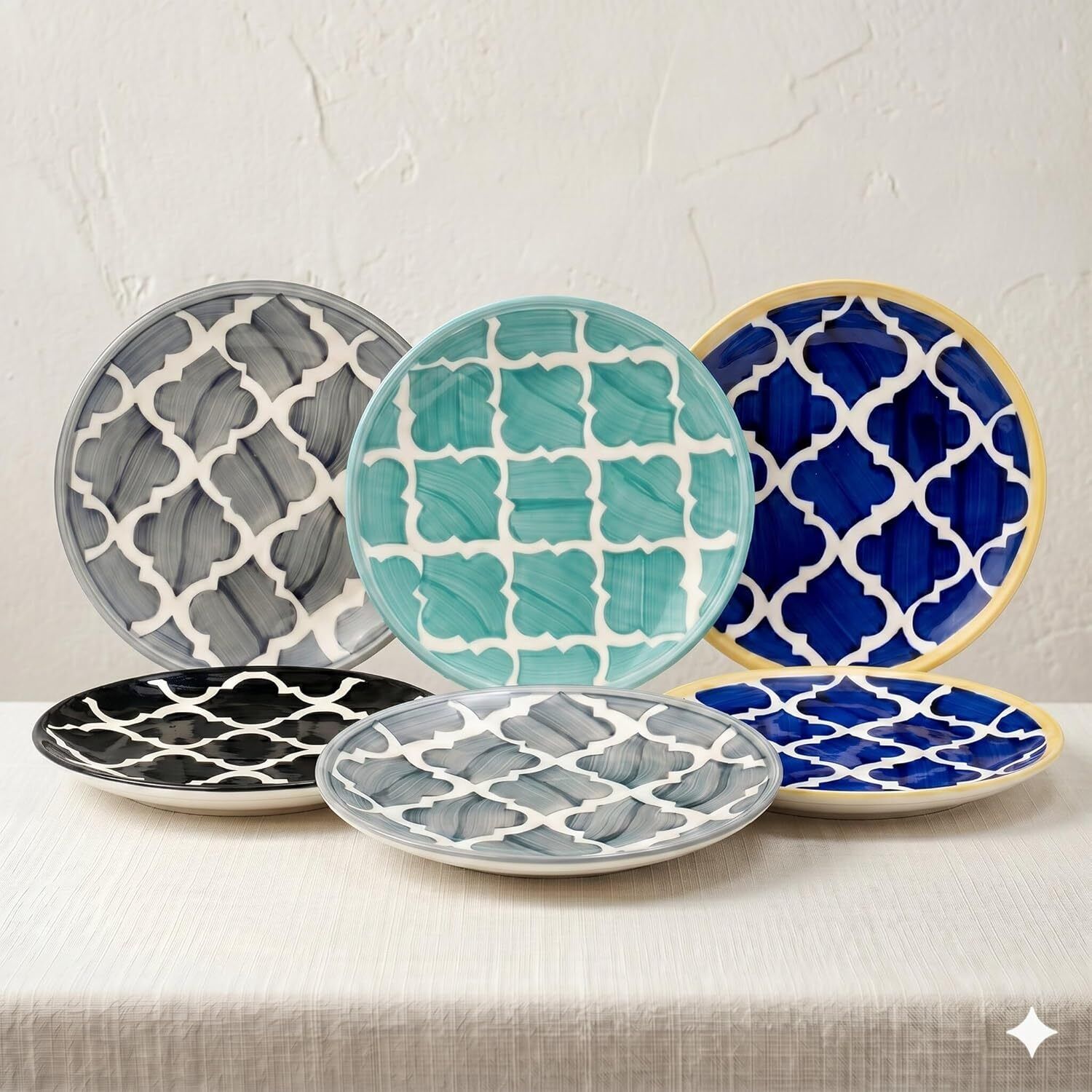 Pack of 6 Ceramic Ceramic Dinner Plate, Black Printed Stoneware, Microwave & Dishwasher Safe Dinner Set-image-47