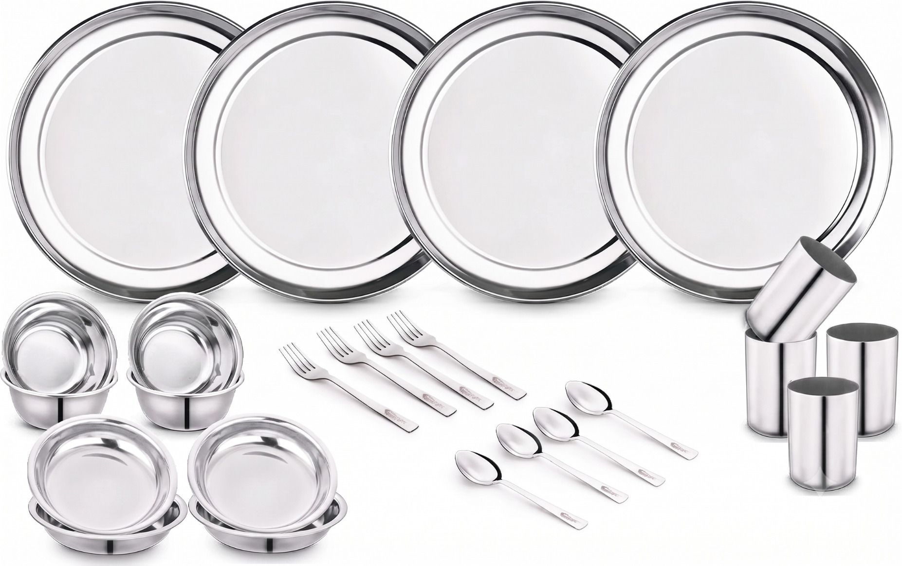 tkona Pack of 24 Steel 4-Person Family Dinner Set, Steel Plate, Bowl, Spoon, Fork, Wide Bowl Dinner Set-picture-43