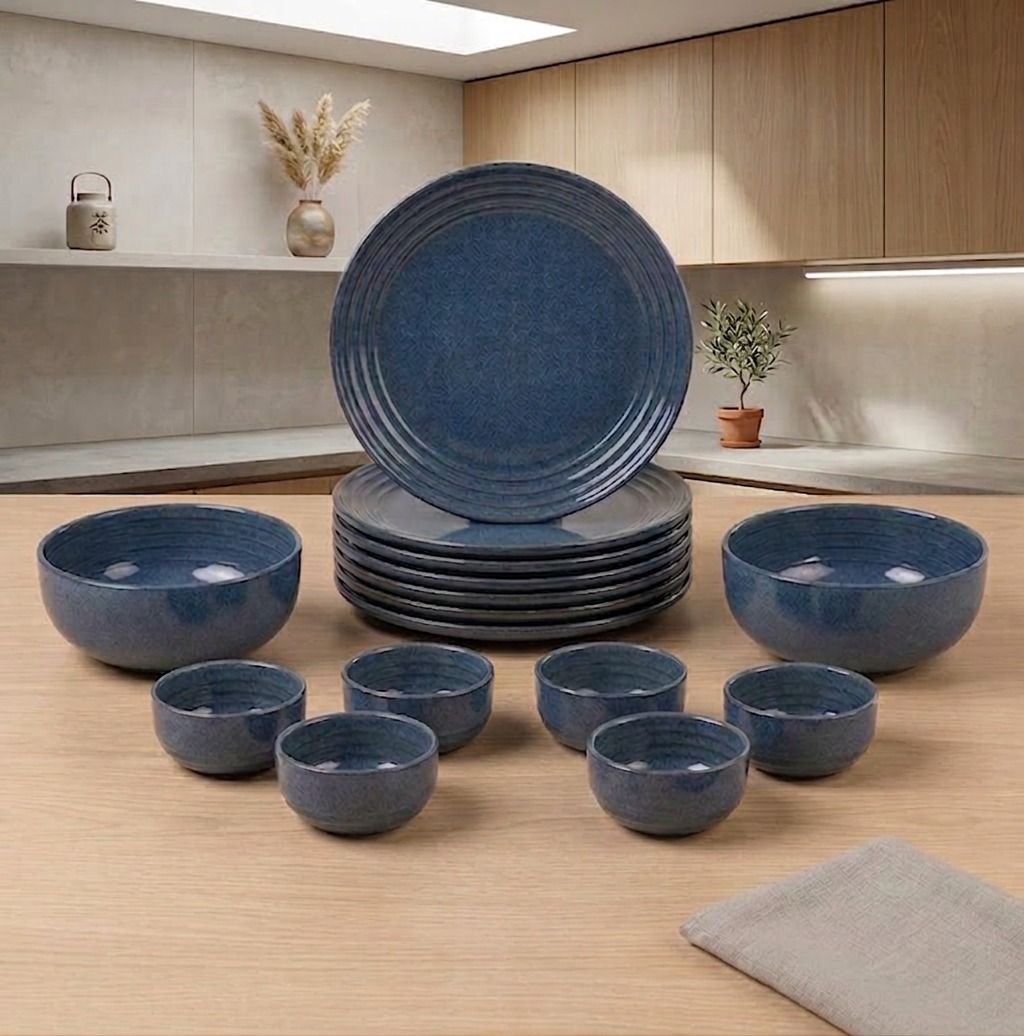 nestcase Pack of 14 Ceramic Stoneware Dinner Set | 6 Plates, 6 Bowls & 2 Serving Bowls | Crockery Dinner Set-picture-12