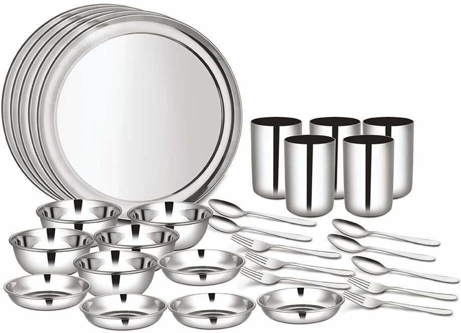 shri & sam Pack of 30 Stainless Steel High Grade Stainless Steel Dinner Set, 30-Pieces, Service for 5 People, Silver Dinner Set-picture-16