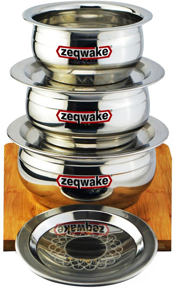 zeqwake Pack of 6 Stainless Steel Dinner Set Handi With Lid-Capacity 1400ml,900ml,600ml Dinner Set-picture-27