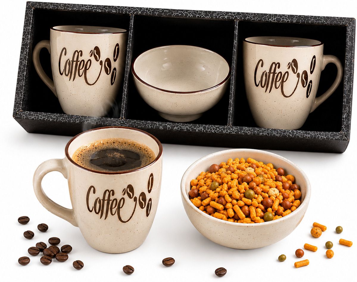 Pack of 3 Ceramic Sapzo Handmade Milk and Coffee mug premium design with bowl Dinner Set-image-7
