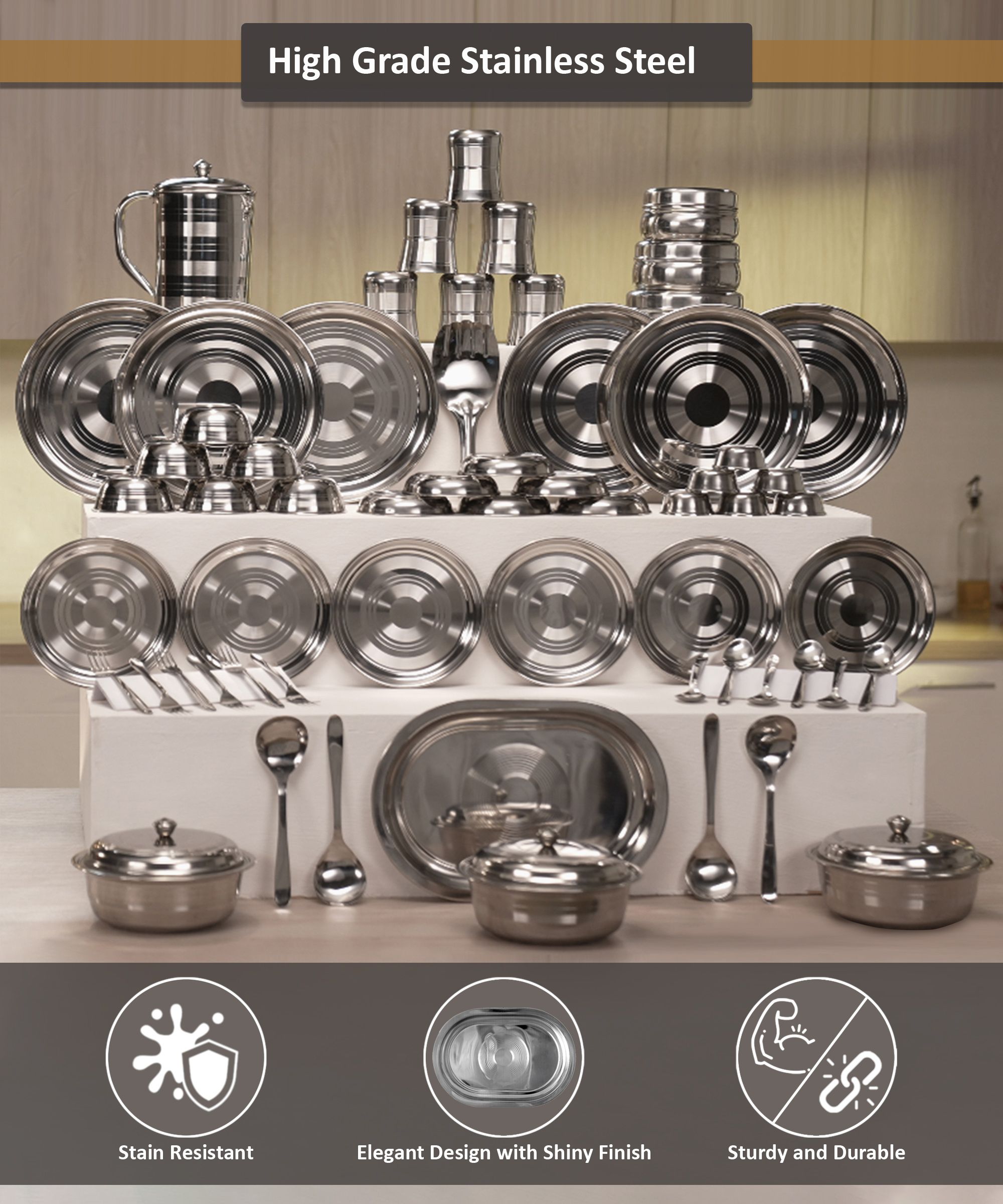 kiaraa Pack of 61 Stainless Steel Dinner Set-picture-26