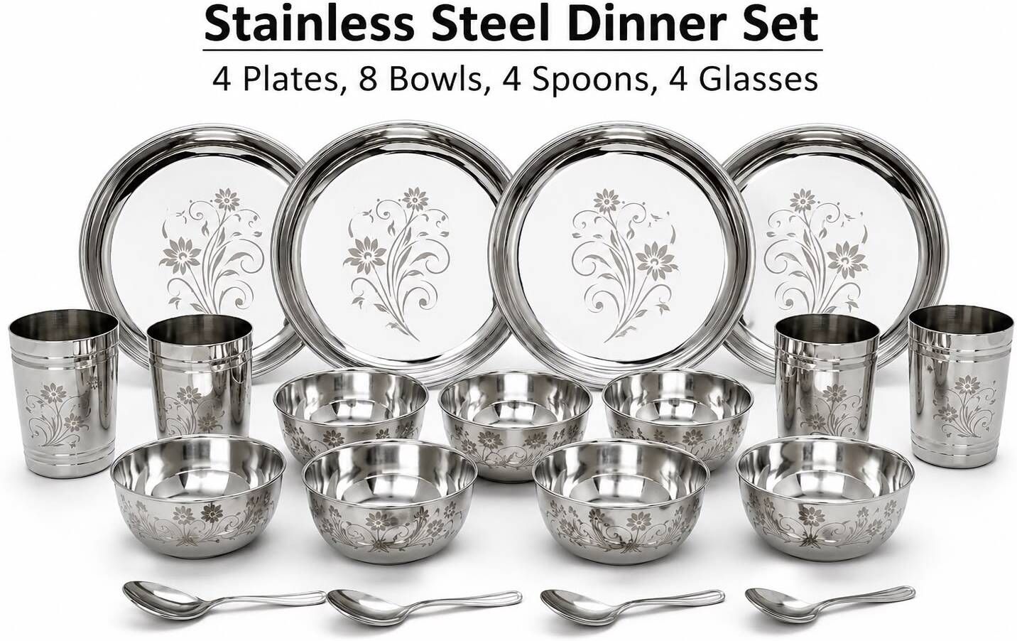 swarn bhumi Pack of 20 Stainless Steel Serves 4 People|Permanent Laser Print Dinner Set-picture-15