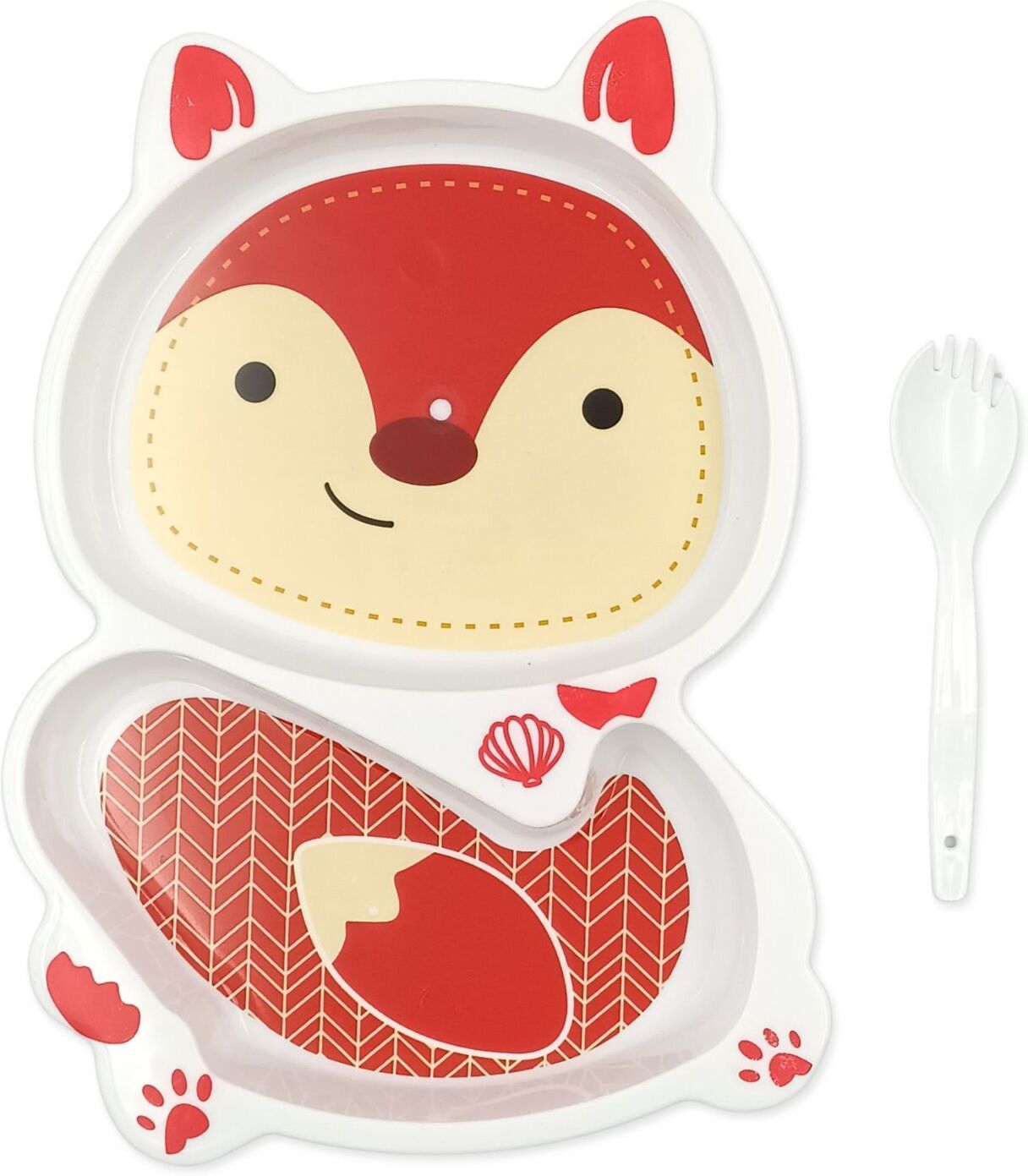 Kitty Shaped Kids Feeding Plate with White Plastic Fork Dinner Set - Plastic-image-10