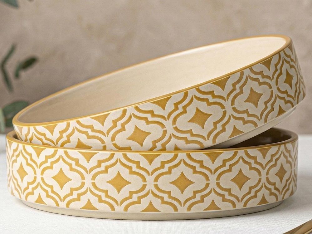 Pack of 3 Ceramic Salad Bowl Gold & White Dinner Set-image-18